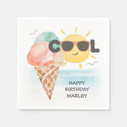 Summer Cool  Tropical Beach Ice Cream Birthday Napkins