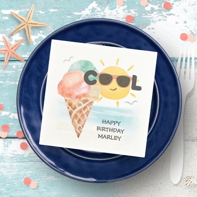Summer Cool | Tropical Beach Ice Cream Birthday Napkins (Creator Uploaded)
