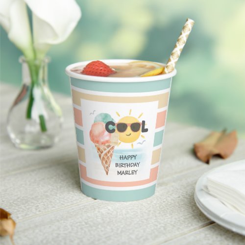 Summer Cool  Tropical Beach Ice Cream Birthday Paper Cups