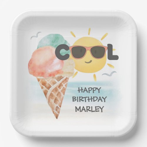 Summer Cool  Tropical Beach Ice Cream Birthday Paper Plates
