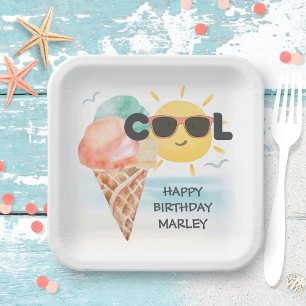 Summer Cool Tropical Beach Ice Cream Birthday Paper Plates