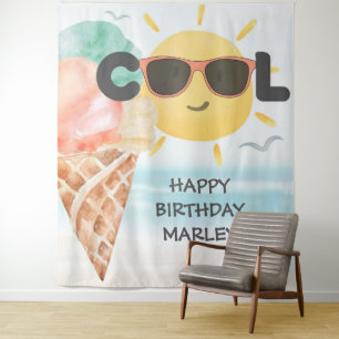Summer Cool Tropical Beach Ice Cream Birthday Tapestry
