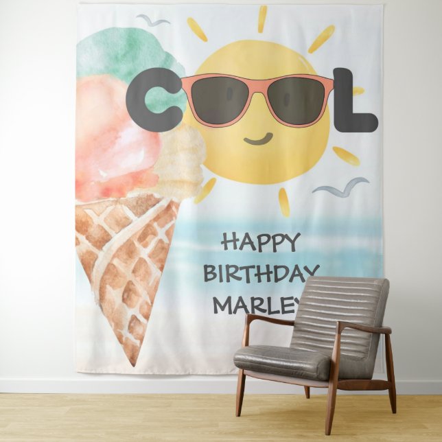 Summer Cool | Tropical Beach Ice Cream Birthday Tapestry (In Situ)