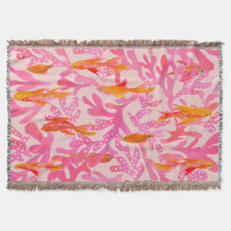 Summer Coral and Goldfish Throw Blanket