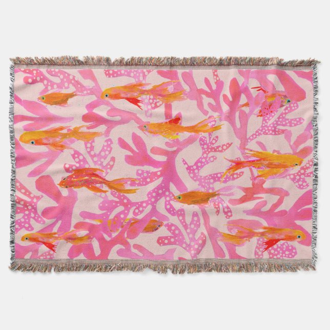 Summer Coral and Goldfish Throw Blanket (Front)