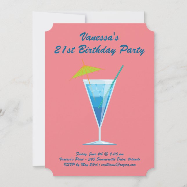 Summer Coral & Blue 21st Birthday Party Invitation (Front)