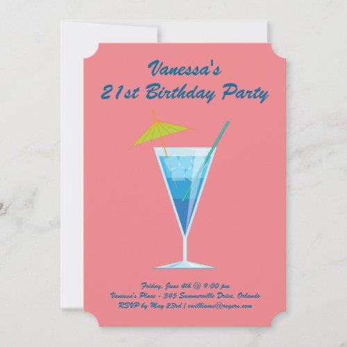 Summer Coral  Blue 21st Birthday Party Invitation