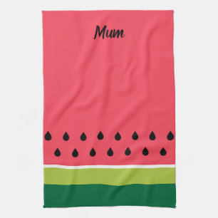 Summer Coral Pink Green Watermelon Fruit Slice Kitchen Towel