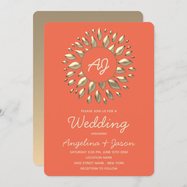 Summer Coral Wedding Invitation (Front/Back)