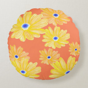 Summer Coral Yellow Floral Throw Pillow