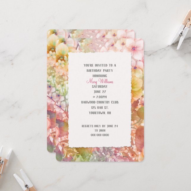 Summer Cosmos Birthday Party Invitation (Front/Back In Situ)