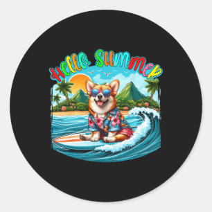 Summer Costume Corgi Sungles Surfing On Beach Surf Classic Round Sticker