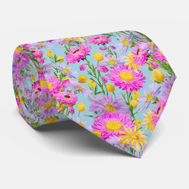 Summer Cottage Garden Blue Neck Tie (Rolled)