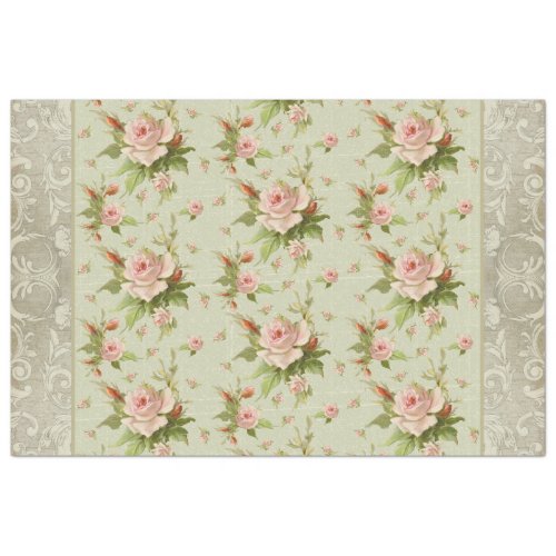 Summer Cottage Pink Roses Scrolls Wood Decoupage Tissue Paper