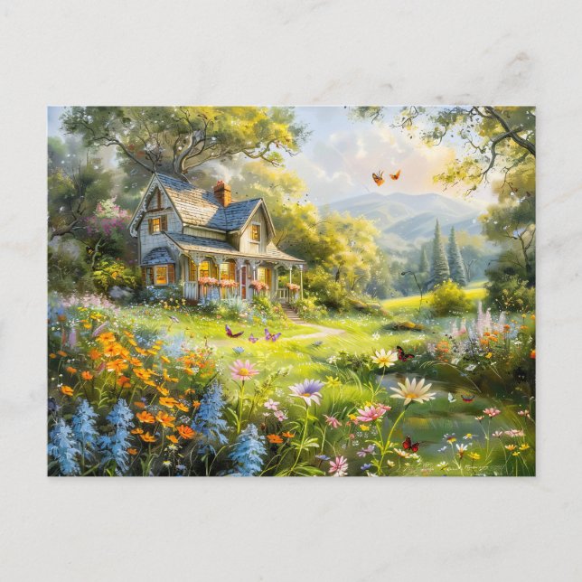 Summer Cottage with Wildflower Meadow Postcard (Front)