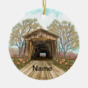 Summer Covered Bridge Ceramic Ornament