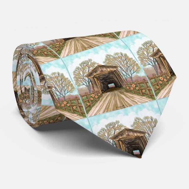 Summer Covered Bridge Neck Tie (Rolled)