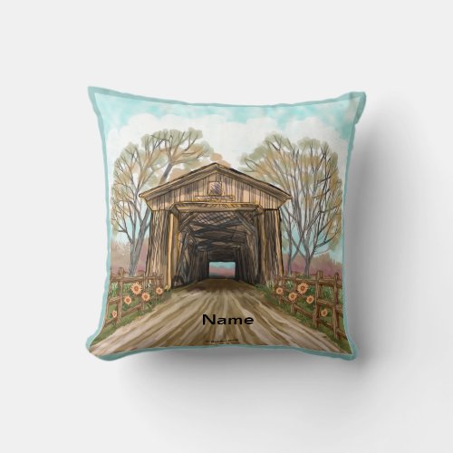 Summer Covered Bridge Throw Pillow