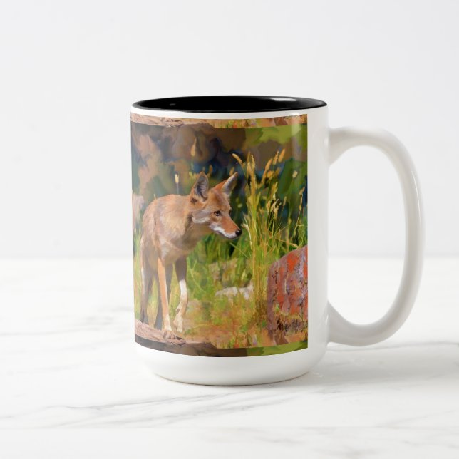 Summer Coyote Wildlife Painting Two-Tone Coffee Mug (Right)