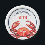 Summer Crab 30th Birthday Party Paper Plates<br><div class="desc">Celebrate your 30th birthday this summer with these beach inspire paper plates. Design features large watercolor crab and customizable text. Find matching products in my Crab Summer Beach Party Collection.</div>