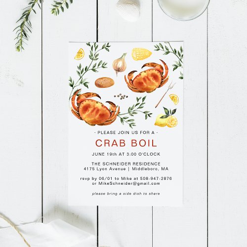Summer Crab Boil  Low Country Boil Cookout  Invitation