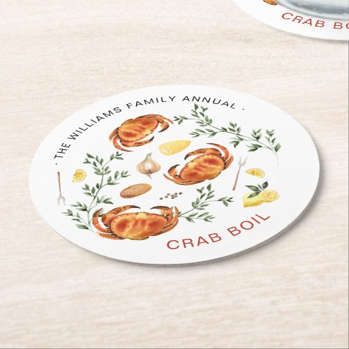 Summer Crab Boil  Low Country Boil Cookout    Round Paper Coaster