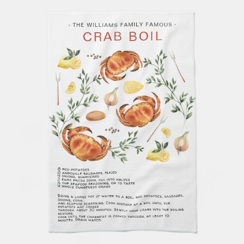 Summer Crab Boil  Recipe Heirloom Tea Towel