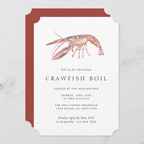 Summer Crawfish Boil Elegant Minimal Lobster Party Invitation