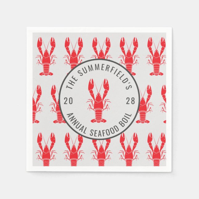 Summer Crawfish Boil Lobster Seafood Party Paper Napkins (Front)