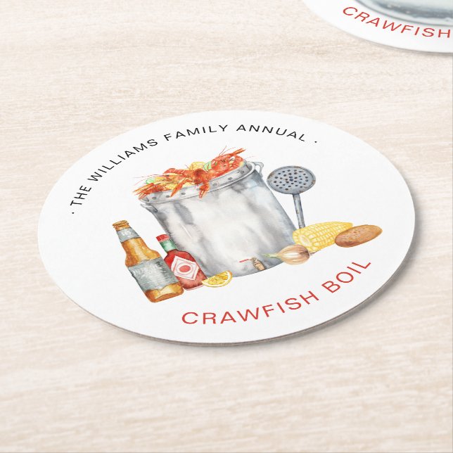 Summer Crawfish Boil | Low Country Boil Cookout   Round Paper Coaster (Angled)