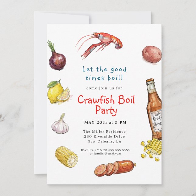 Summer Crawfish Boil Seafood invitation (Front)