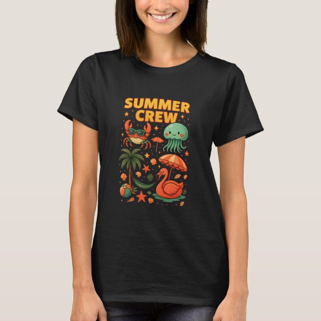 Summer Crew – Tropical Cartoon Beach Squad T-Shirt (Front)