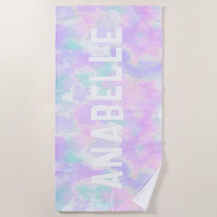 Summer Custom Name Pastel Tie Dye Beach Towel