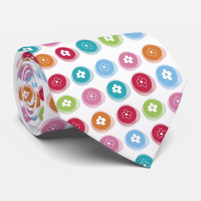 Summer Cute Daisy Flower Fuzzy Dots Colorful Fun Tie (Rolled)