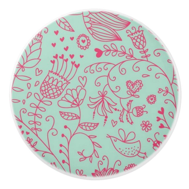 Summer cute floral pattern ceramic knob (Front)