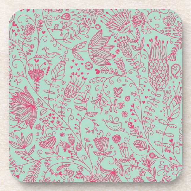 Summer cute floral pattern drink coaster (Front)