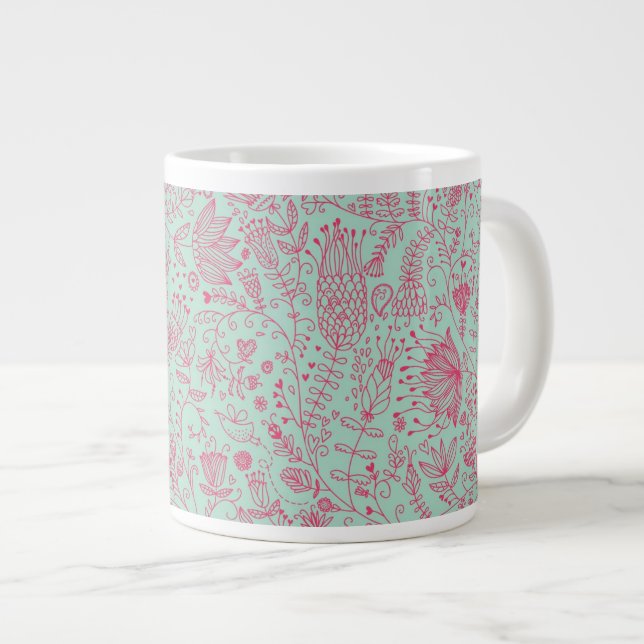Summer cute floral pattern giant coffee mug (Front Right)