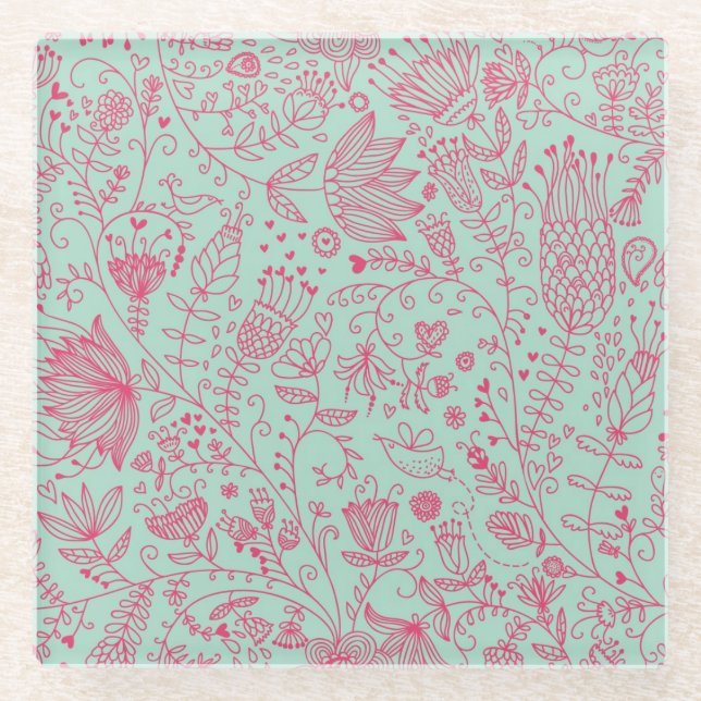 Summer cute floral pattern glass coaster (Front)