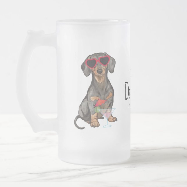Summer Dachshund Frosted Glass Beer Mug (Left)