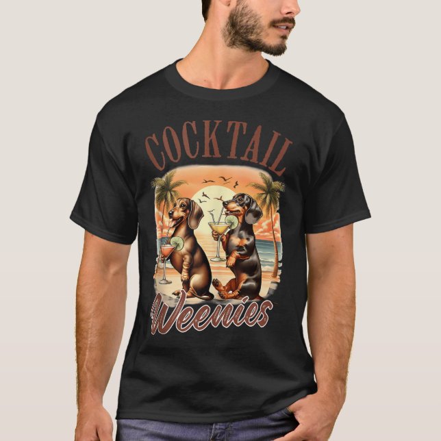 Summer Dachshund Wiener Drinking Cocktail Cocktail T-Shirt (Front)