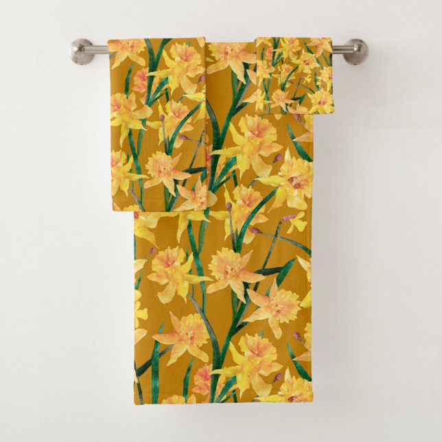 Summer Daffodil Pattern Bath Towel Set (Insitu)