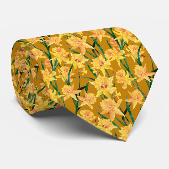 Summer Daffodil Pattern Neck Tie (Rolled)