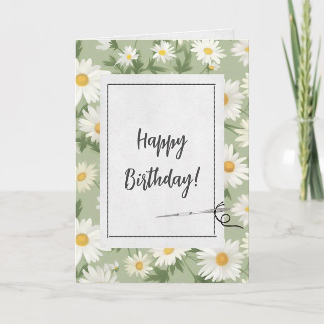 Summer Daisies and Needle Birthday  Card (Front)