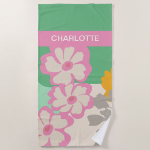 Summer Daisies Color Blocks Modern Floral Beach Towel