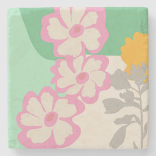 Summer Daisies Color Blocks Modern Floral Stone Coaster