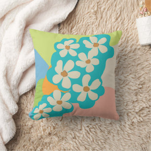 Summer Daisies Color Blocks Modern Floral Throw Pillow