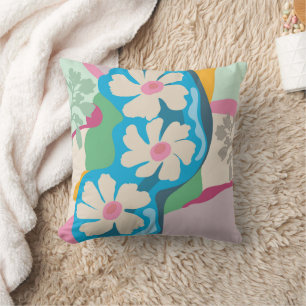 Summer Daisies Color Blocks Modern Floral Throw Pillow