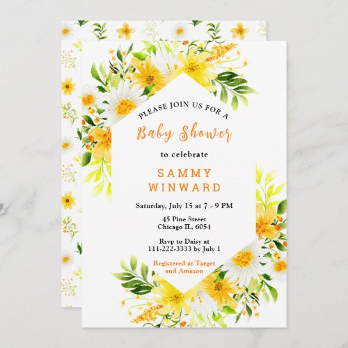 Summer Daisies Floral Baby Shower Invitation