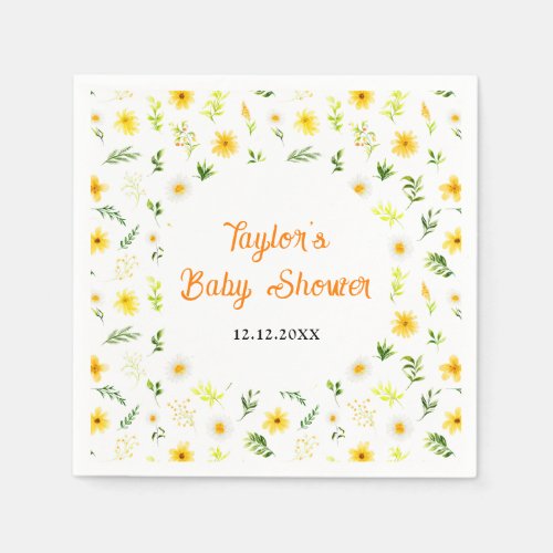 Summer Daisies Floral Baby Shower Napkins