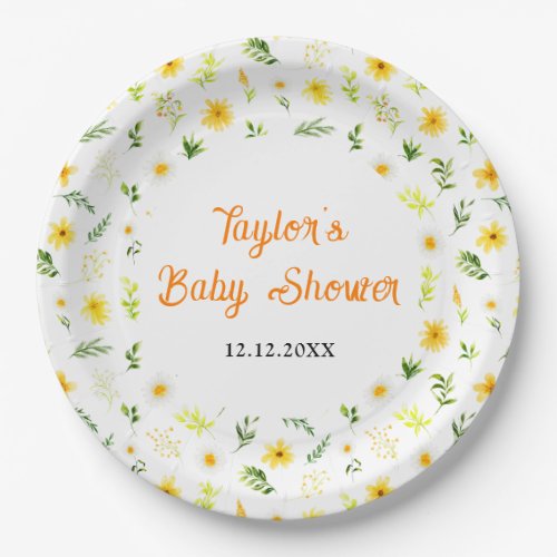 Summer Daisies Floral Baby Shower Paper Plates